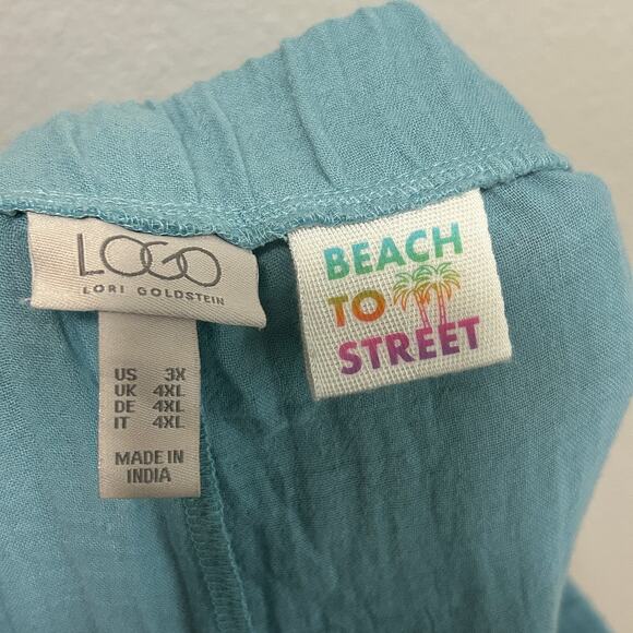 LOGO by Lori Goldstein Wide Leg Pants Size 3x Blue Gauze Crop Beachy - Picture 6 of 8